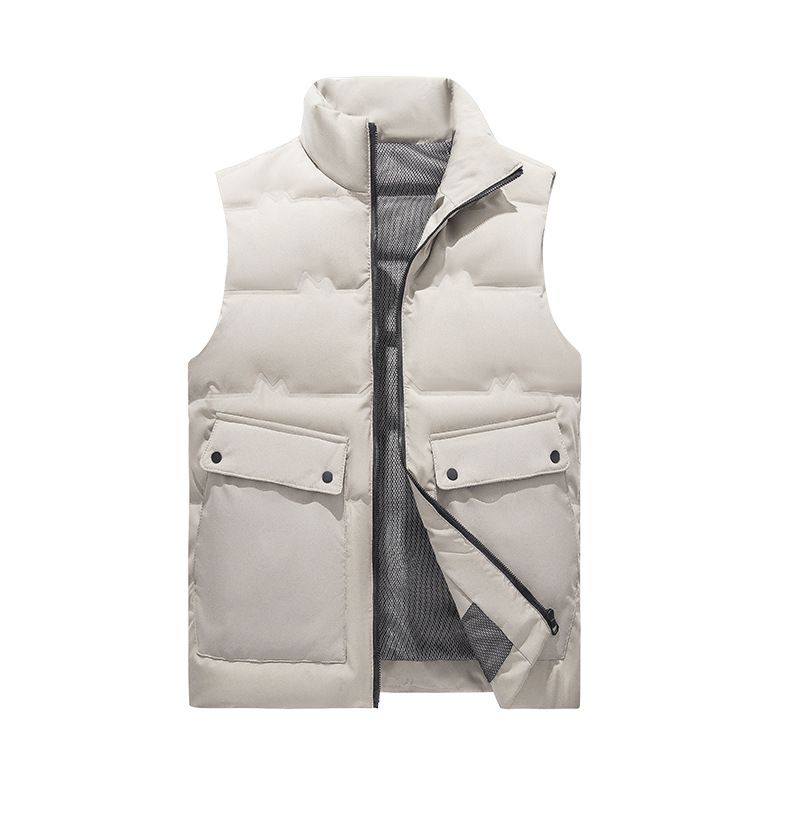 Men's Winter Down Vest With Stand Collar, Thickened Warm White Duck Down Vest For Autumn & Winter_voghion.com