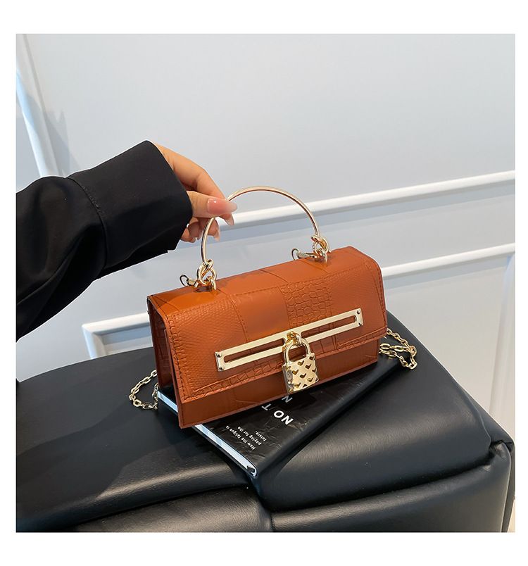 Women's Stylish And Versatile Small Square Shoulder Bag - Crossbody & Handheld For Daily Use, PU Leather With Alligator Texture, Magnetic Closure_voghion.com