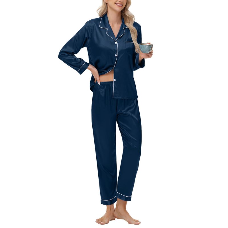 Biancheria intima Pigiami da notte Pigiama di seta Pigiama da donna in raso a maniche lunghe di grandi dimensioni Abbigliamento per la casa_voghion.com