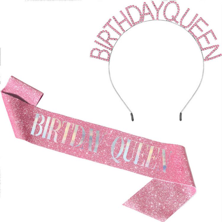 Mädchen Königin Stirnband Party Geburtstag Party Geschenk GEBURTSTAG Mädchen Glitter Bunte Schulter Gurt Etikette Gürtel_voghion.com