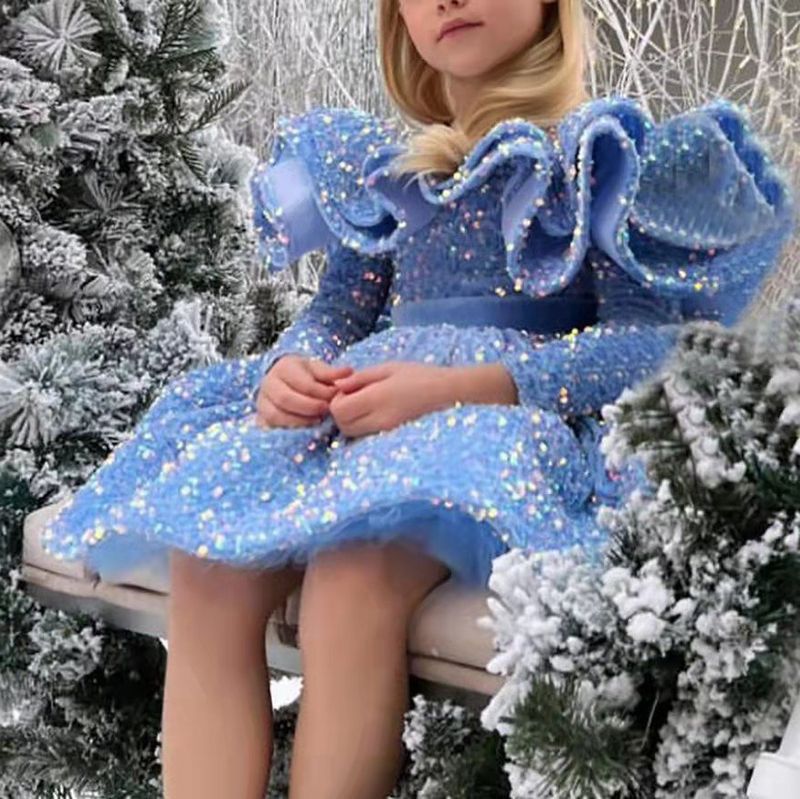 Abito in tulle soffice per bambina - Abito da principessa bianco gonfio per damigella d'onore e festa di compleanno_voghion.com