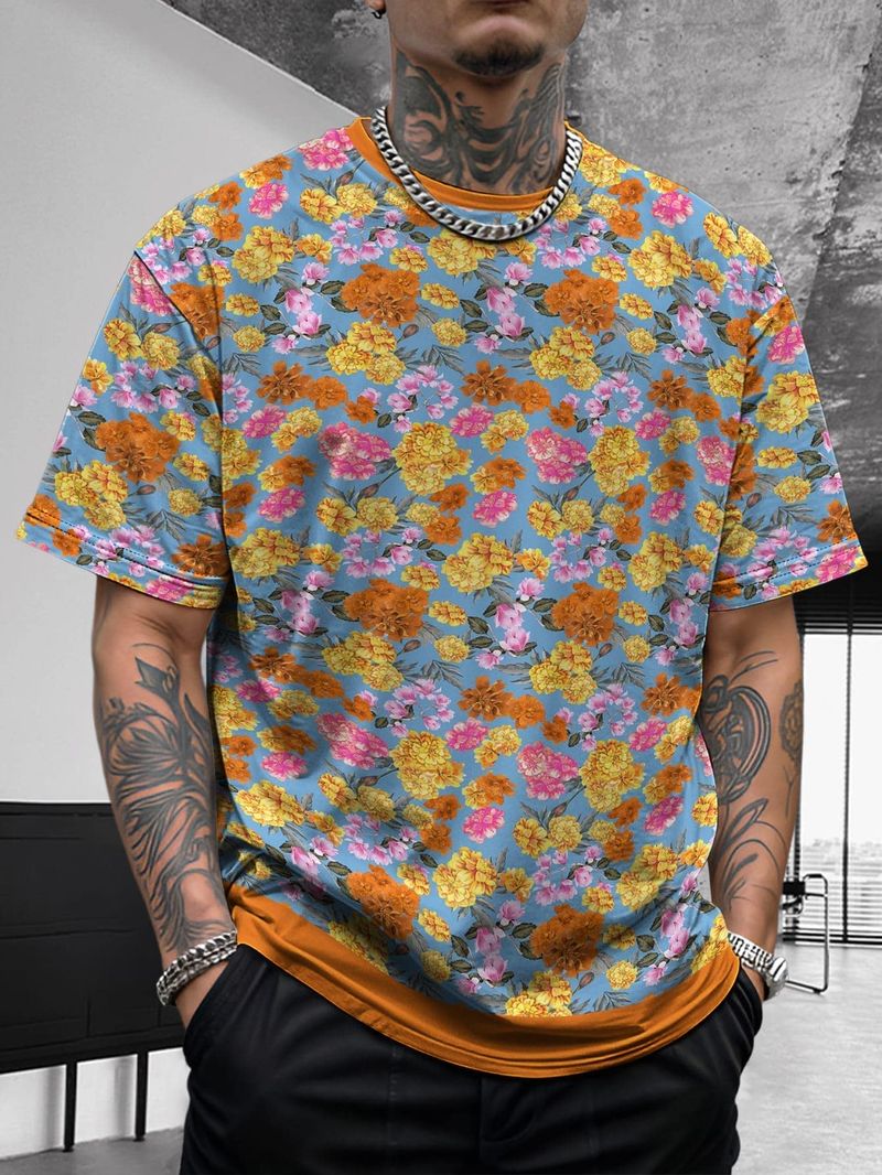 Summer New Men's Floral Plants, Comfortable And Trendy Temperament, Breathable Short Sleeves_voghion.com