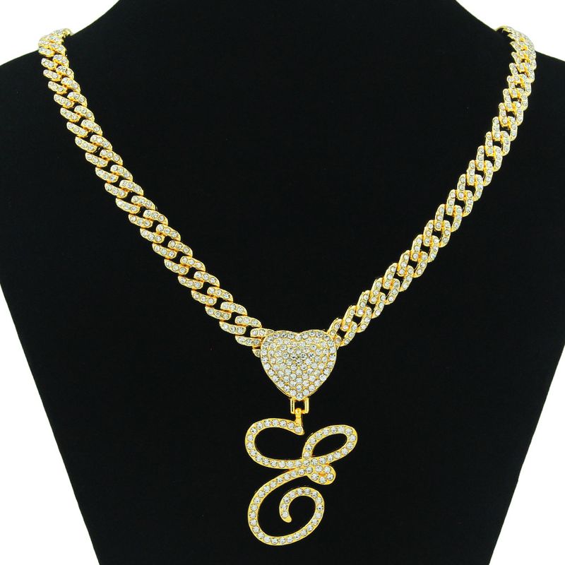 Hip Hop Flower Grass Body 26 English Letter Pendant Necklace Heart Button Full Diamond Cuban Chain Accessories_voghion.com