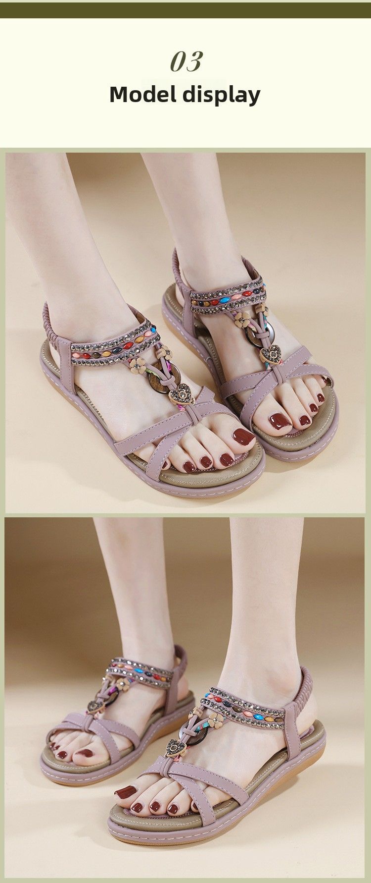 W676-4 New 2025 Spring Summer Rhinestone Casual Beach Flat Sandals For Women Comfortable Versatile_voghion.com