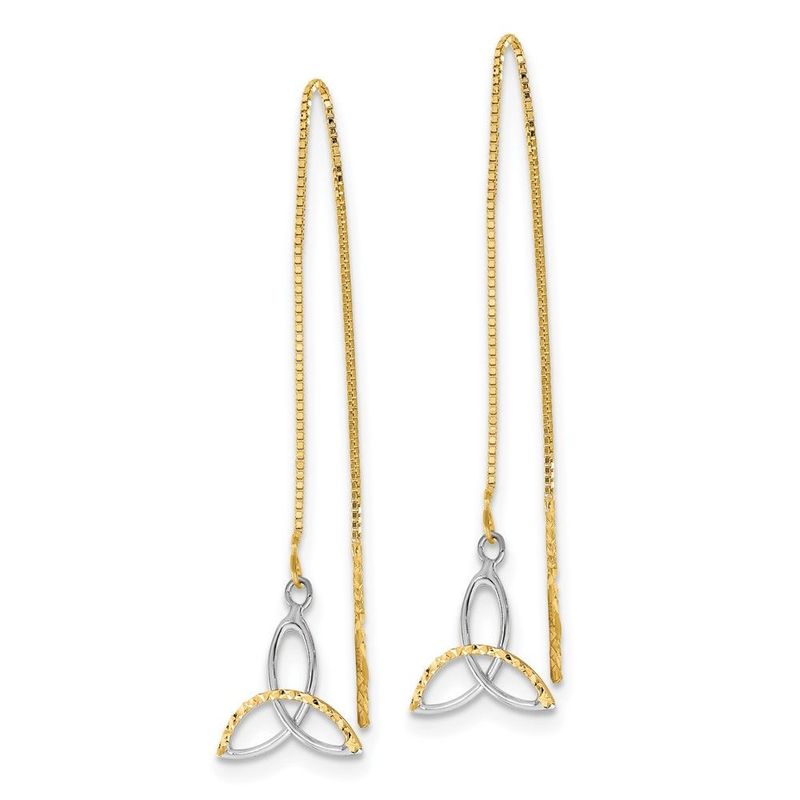 14k W/Rhodium D/C Box Chain Celtic Knot Threader Earrings_voghion.com