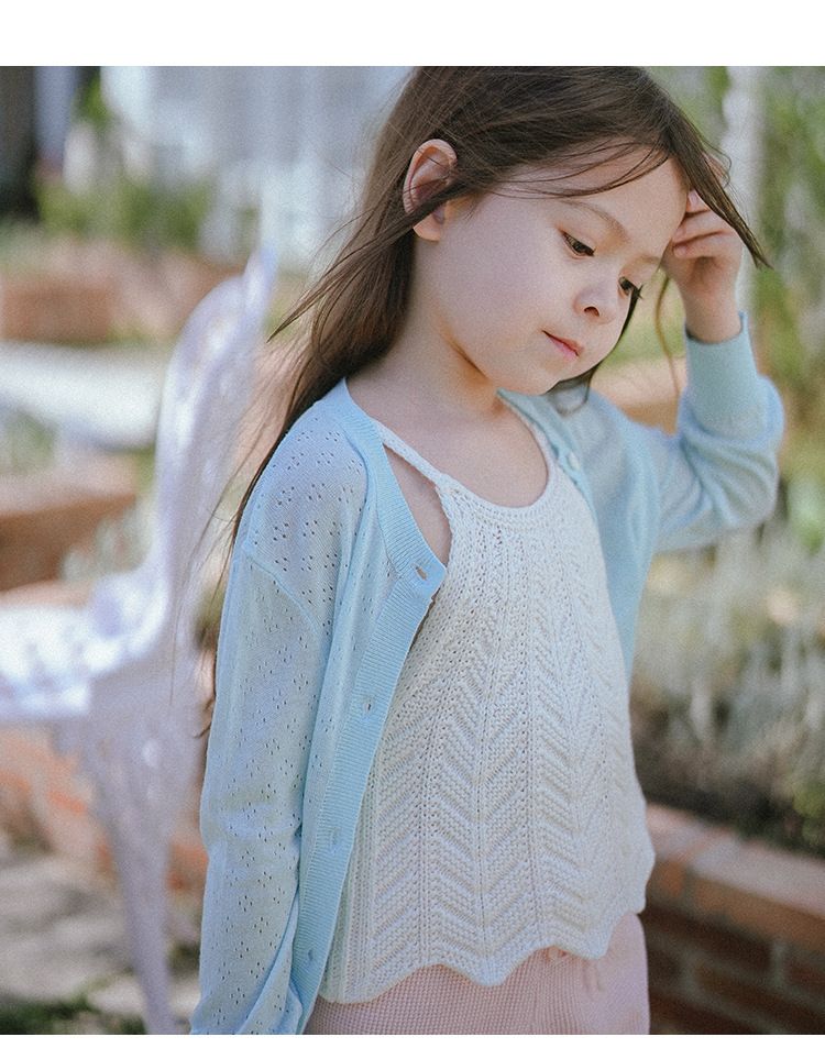"Breathable Knit Cardigan For Girls – Lightweight Summer Cover-Up With Hollow Design & UV Protection"_voghion.com