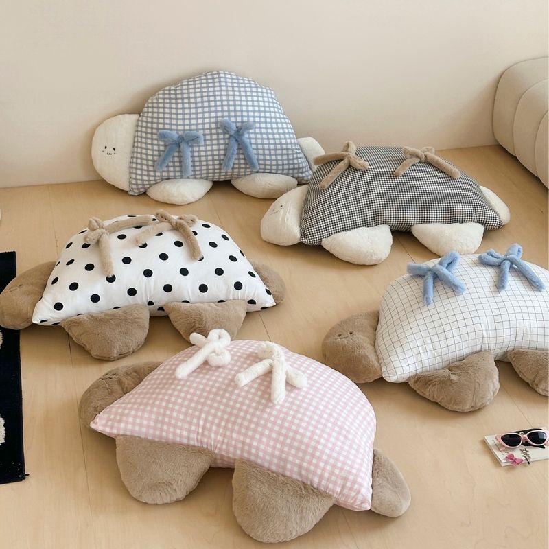 Coussin décoratif en coton demi-cercle en forme de tortue avec nœud papillon_voghion.com