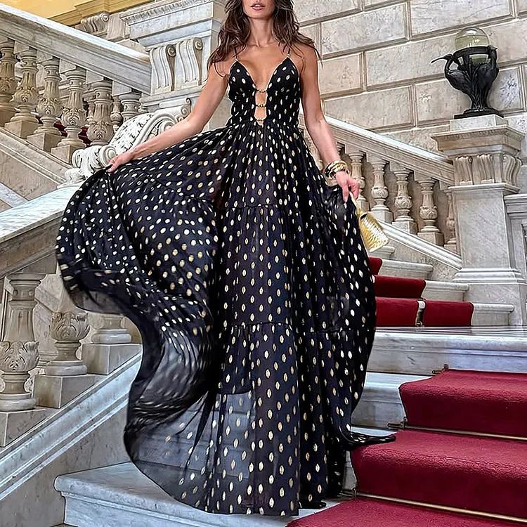 2025 Deep V Design Wave Dot Print Einteiliger Badeanzug-Set für Damen 25316_voghion.com