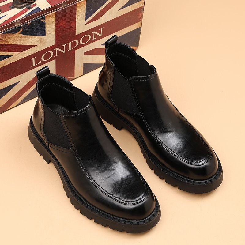 Martin Boots Herren Ärmel Chelsea Braun Herrenstiefel Mid-Wind Casual Lederstiefel_voghion.com