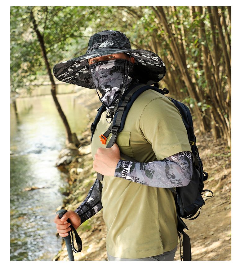 Chapéu de sol masculino para atividades ao ar livre com proteção UV - boné para pesca e ciclismo, respirável e ajustável, inclui máscara facial refrescante e proteção para o pescoço_voghion.com