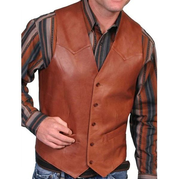 Gilet rétro pour homme, style européen et américain, costume de scène, col rond décoratif, manches courtes, style chasseur décontracté_voghion.com