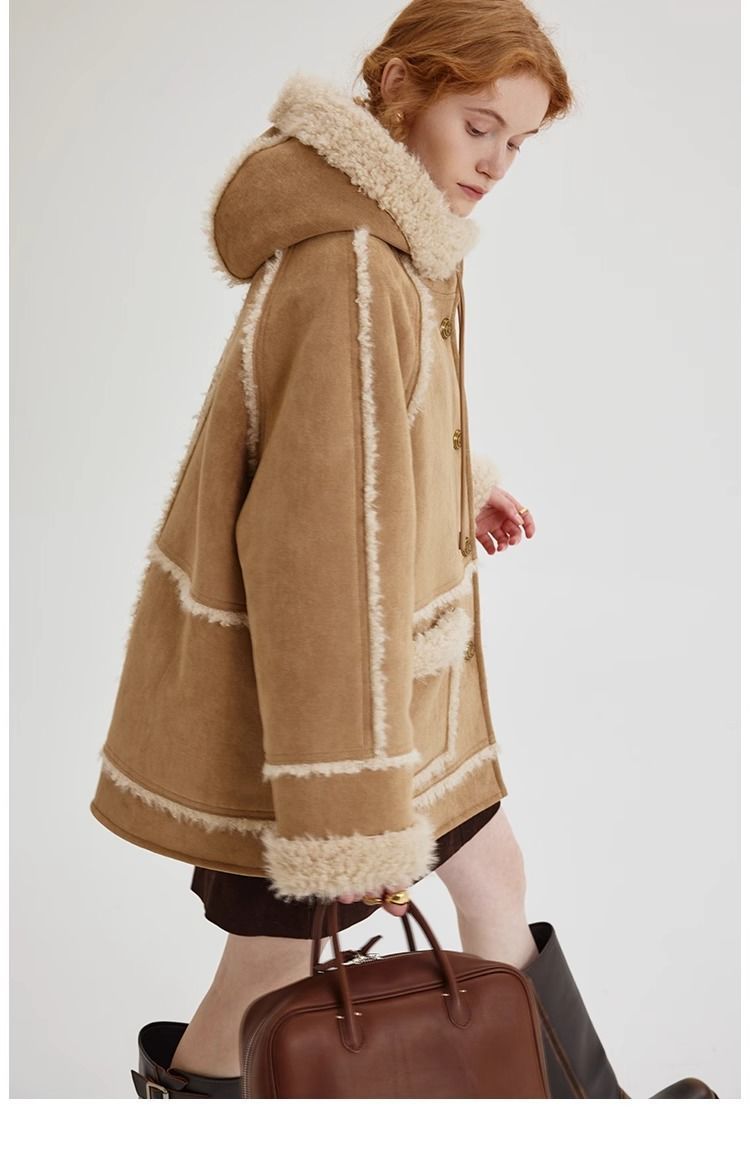 Damenbekleidung Winter Neue Pelzjacke mit Kapuze für Damen Retro Wildleder Warme und weiche kurze Jacke_voghion.com