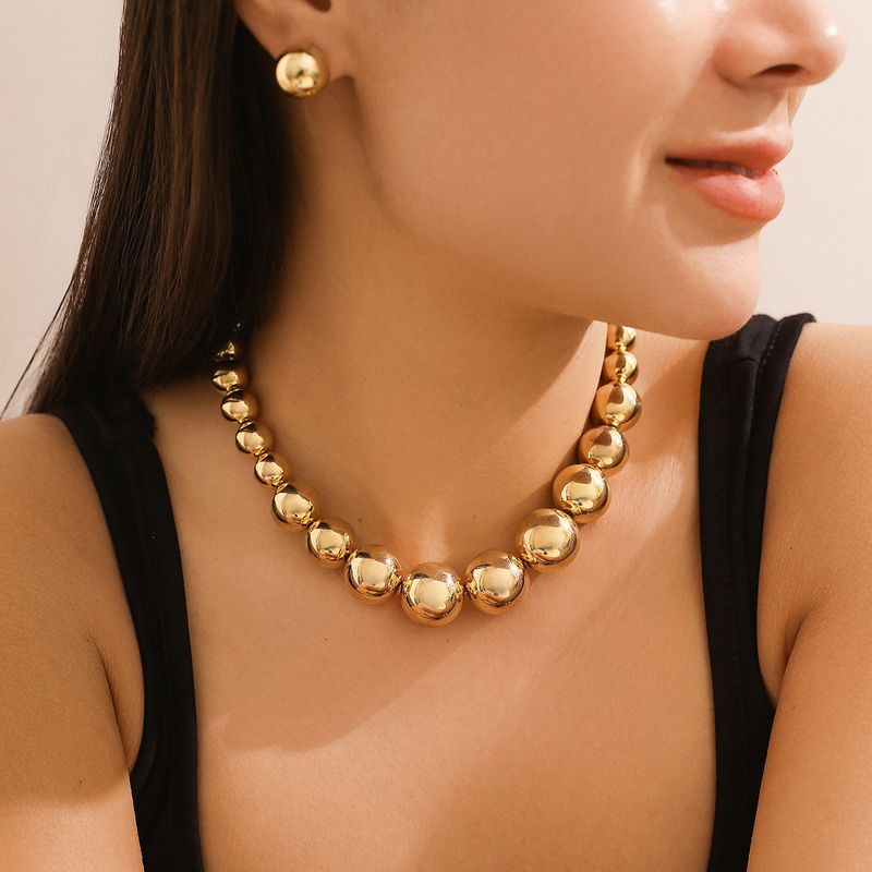 Collar de cuentas metálicas exageradas estilo punk con temperamento de gargantilla, conjunto de collar corto de perlas_voghion.com