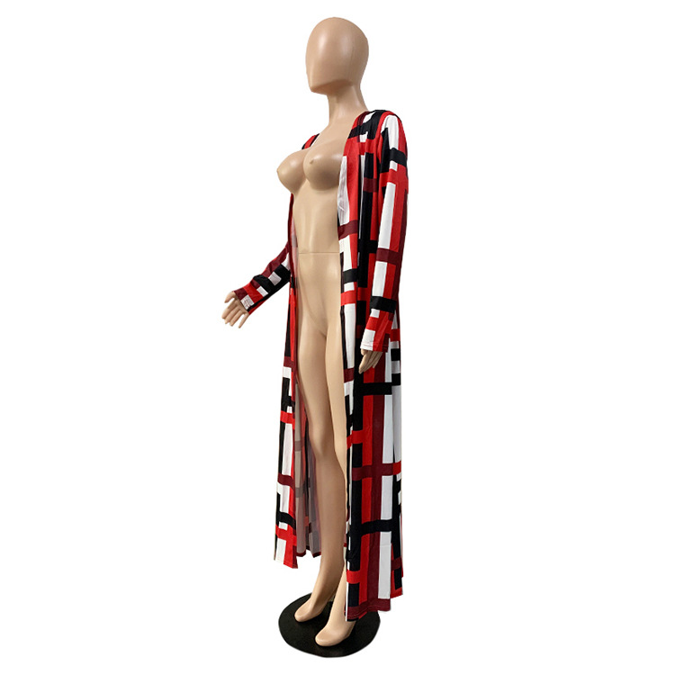 Cappotto casual da donna lungo moda autunno e inverno con nuova stampa geometrica_voghion.com