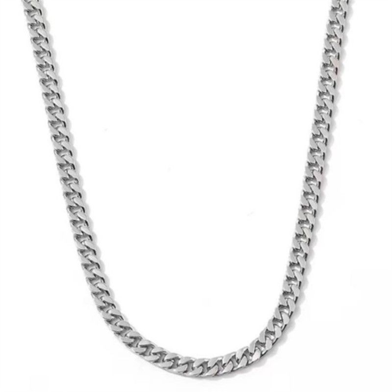Silver S925 Sterling Silver Men's Side Chain Clavicle Chain Necklace Retro Flat Chain Chain No Pendant Chain Silver Chain_voghion.com