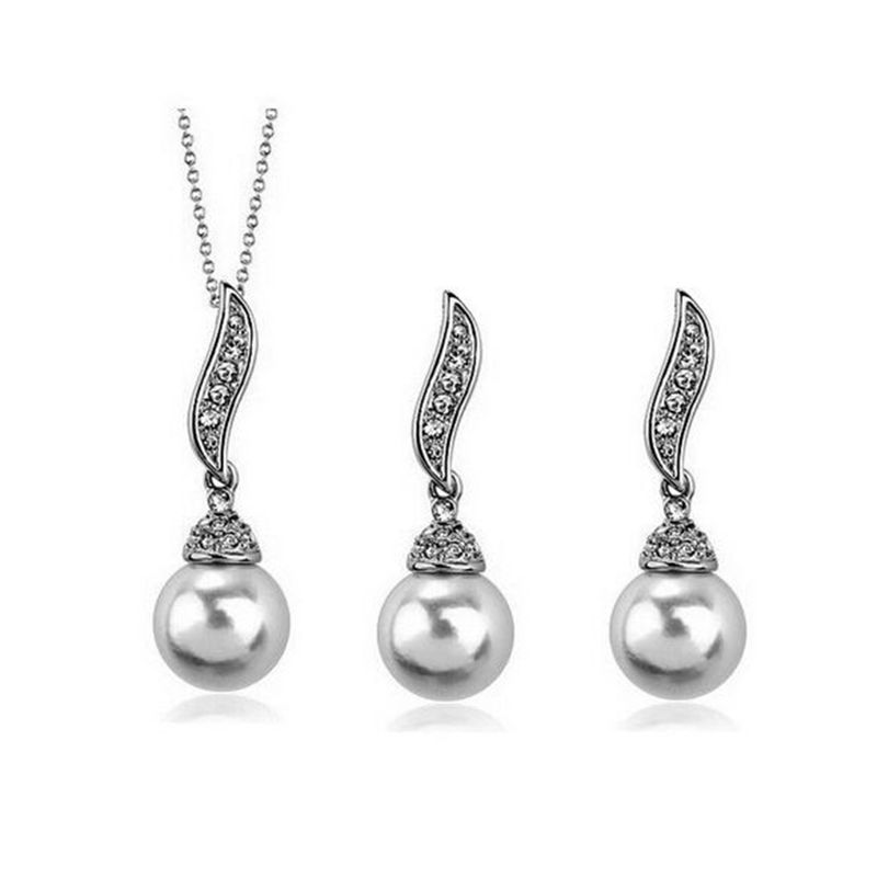 Qianbihe Bridal Women Naszyjnik Perła Kryształki Charms Kolczyki Ślubne Zestaw Biżuterii_voghion.com