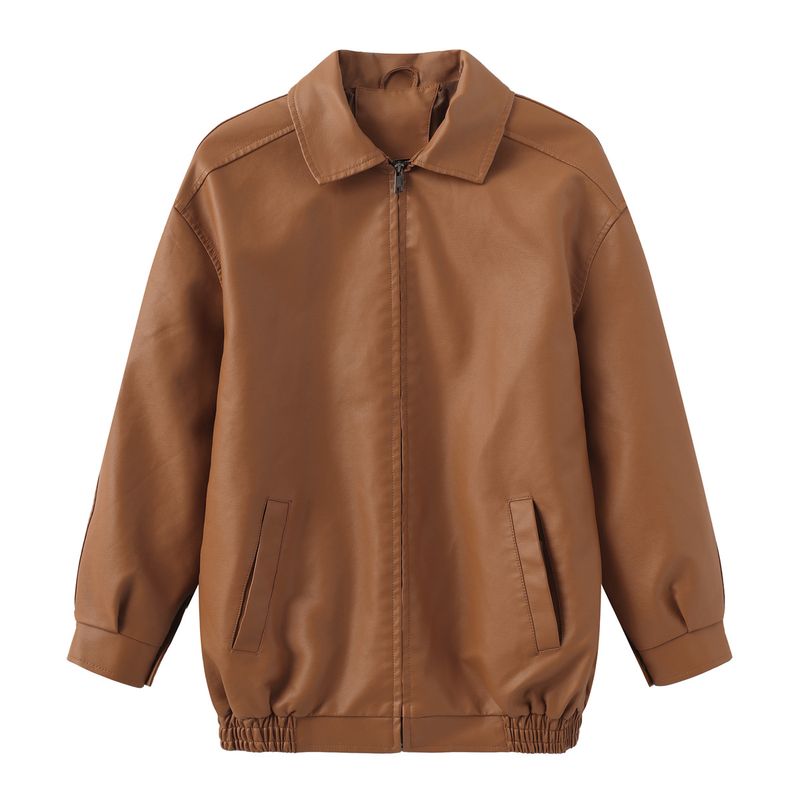 Giacca oversize in similpelle da donna con colletto a revers, cappotto ampio a maniche lunghe per primavera e autunno, capospalla alla moda_voghion.com