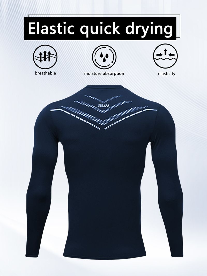 Men's Compression Long Sleeve Workout Shirt – Moisture-Wicking Polyester-Spandex Blend For Running & Gym (Black/Grey/Navy, XS-XXL EU/US Sizing)_voghion.com