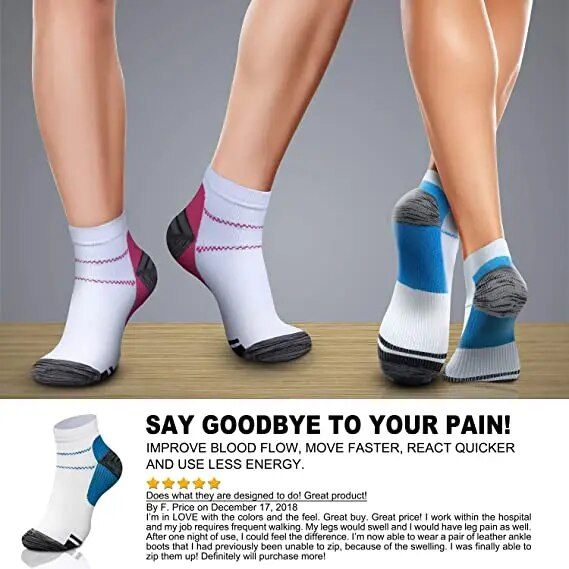 Compression des pieds pour hommes et femmes, fasciite plantaire, éperons de talon, douleur veineuse, chaussettes de sport, de course, décontractées, en coton, à la cheville_voghion.com