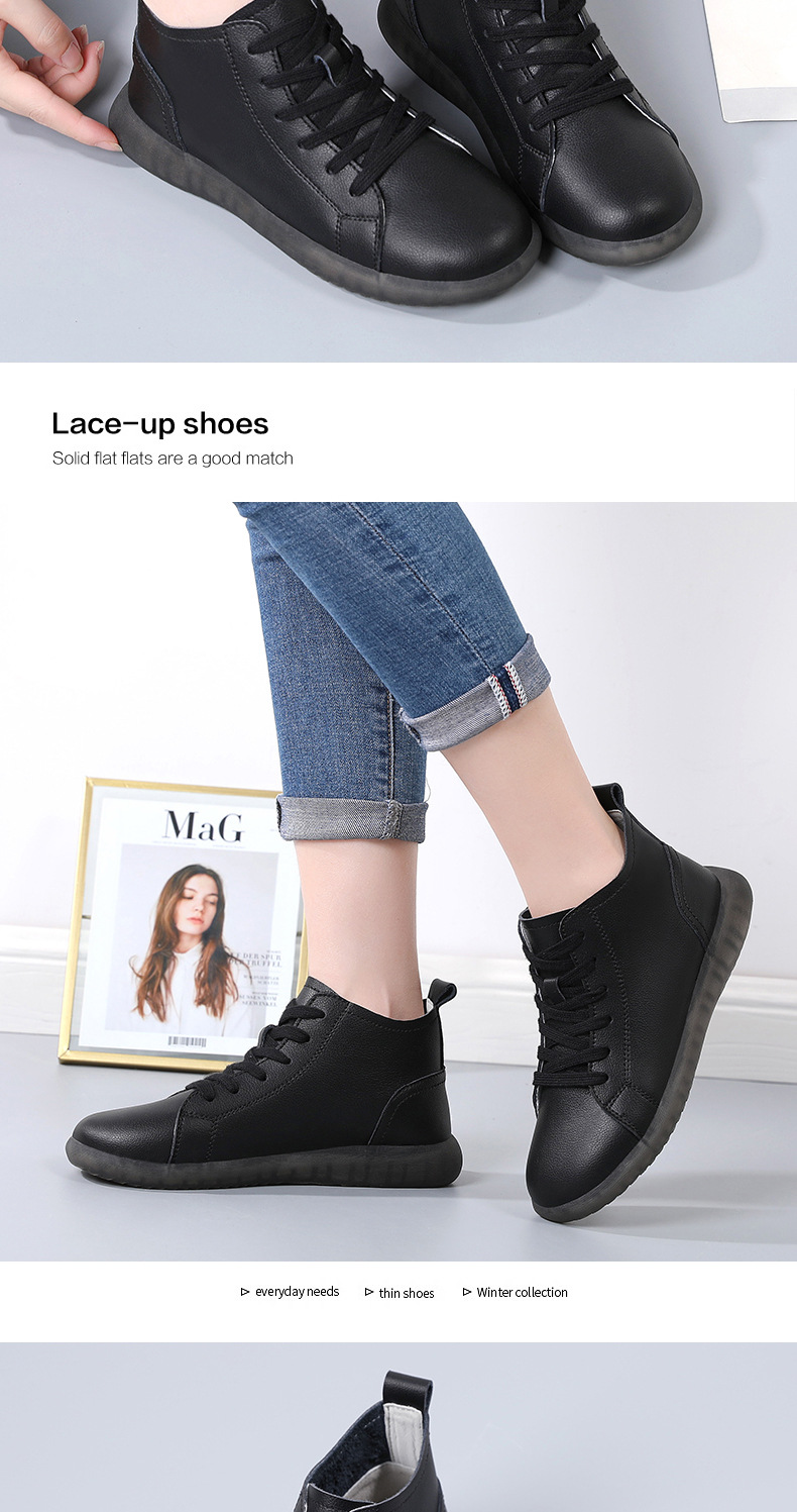 Herbst und Winter Neue koreanische kurze Single-Board-Schuhe für Damen mit mittelhohem Schaft und flachem Absatz, Martin-Stiefel mit Schnürung_voghion.com