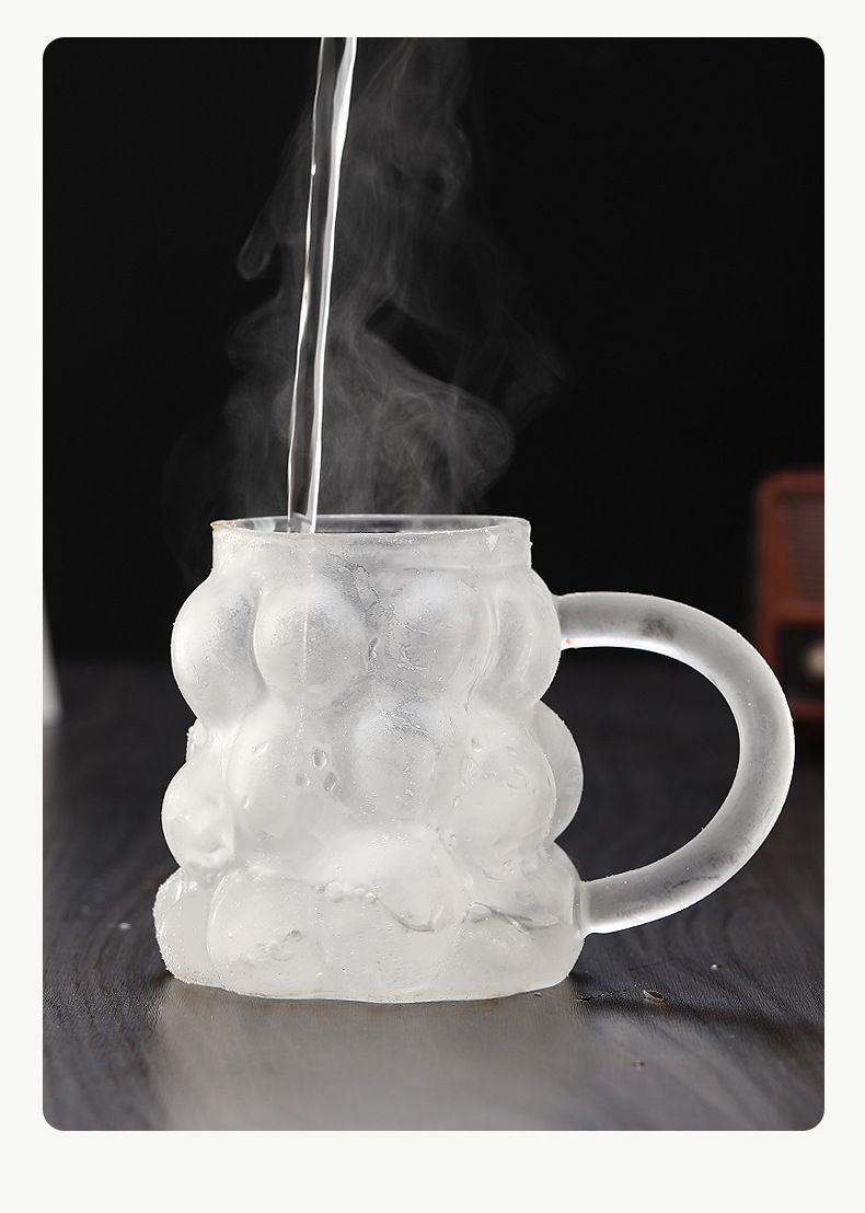 Grape Pattern Glass Coffee Mug - 350ml Ceramic-Lined Handle Cup With Lid (Borosilicate Glass, Perfect For Latte & Breakfast)_voghion.com