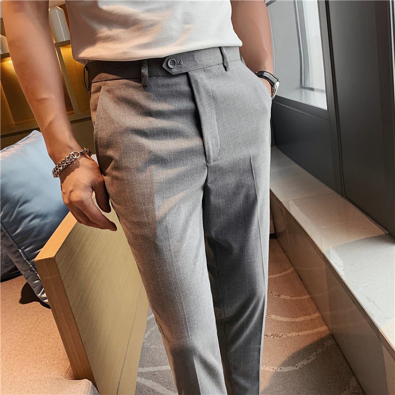 Summer thin men's slim-fitting trousers fashionable striped pants Korean version comfortable micro-elastic small foot_voghion.com