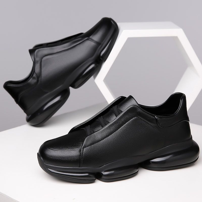 Suitable For All Seasons 2025 Black Thick-Soled Casual Pointed Toe Trendy Men's High-End Slip-On Lazy Shoes_voghion.com