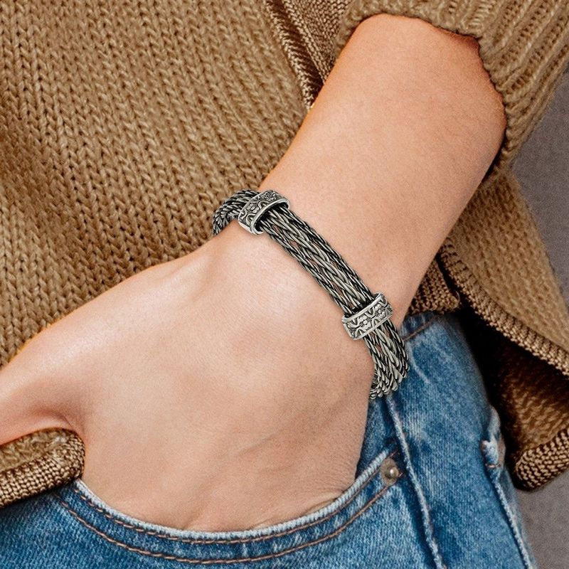 Edward Mirell Titanium Brushed Cablew/ Cast Titanium Accent Cuff Bracelet_voghion.com
