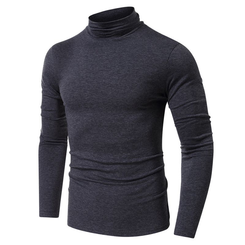 Herren-T-Shirt mit hohem Halsausschnitt und schmaler Passform, langärmliges Thermo-Basishemd aus weichem, gebürstetem Polyester, einfarbig, lässiges Oberteil für alle Jahreszeiten_voghion.com