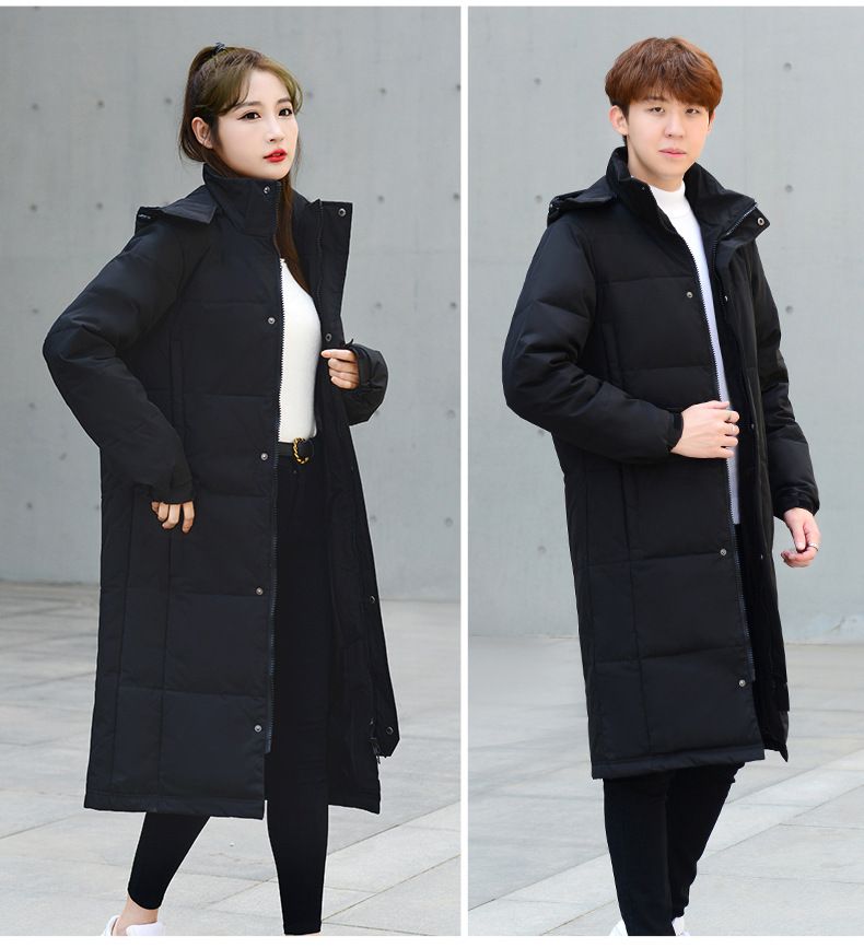 Doudoune longue coupe-vent et lavable en machine pour couple, duvet de canard blanc indice gonflant 600, manteau d'hiver à capuche pour homme et femme._voghion.com