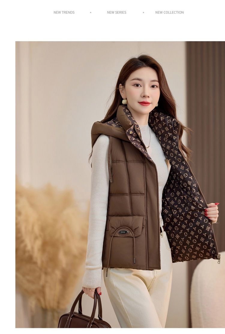 Wendbare Pufferweste mit Kapuze – Gesteppte Winterkleidung für Damen (Beige/Schwarz/Braun/Khaki)_voghion.com