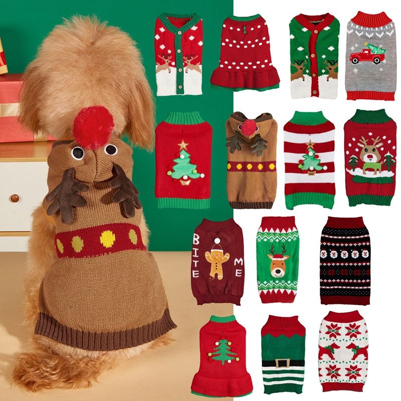 New VIP Car Gingerbread Man Reindeer Antlers Elderly Belt Tree Snowflake Christmas Pet Sweater_voghion.com