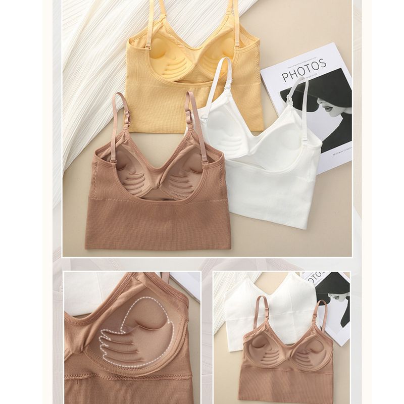 Cupă fixă, spate în U mare, piept înfășurat fără inel de oțel, camisol sport casual, vestă, bază, sutien fără bretele_voghion.com