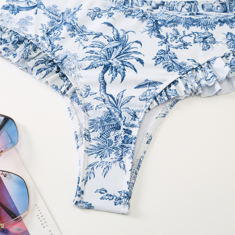 Bohemian resort style three-piece swimsuit Multicolor printed beach spa gauze skirt_voghion.com