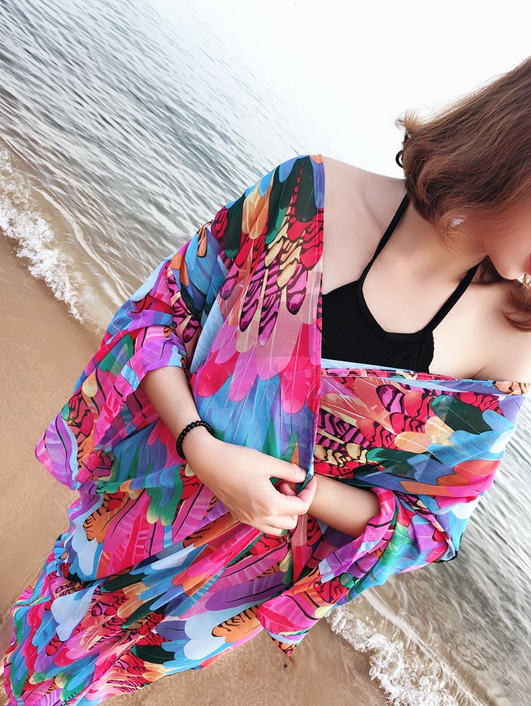 Robe de plage longue, cache-maillot, cardigan, coupe ajustée, vêtements de protection solaire, maillot de bain, chemisier, jupe portefeuille_voghion.com