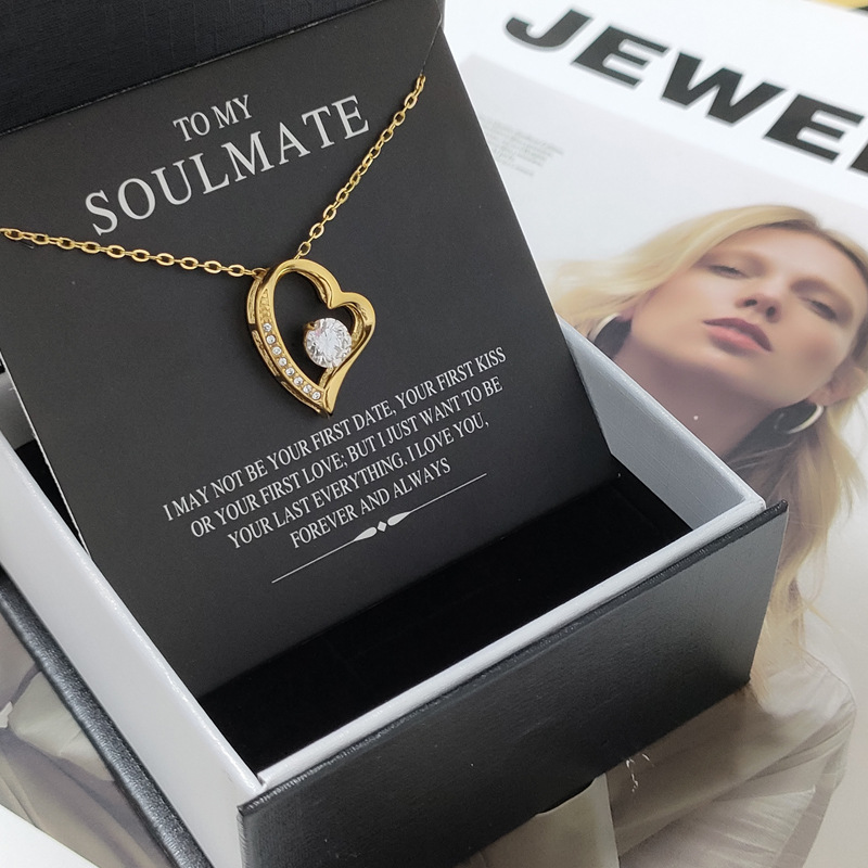 Collana a forma di cuore con ciondolo a forma di cuore in diamanti, in acciaio inossidabile, con catena a forma di cuore, per donna_voghion.com