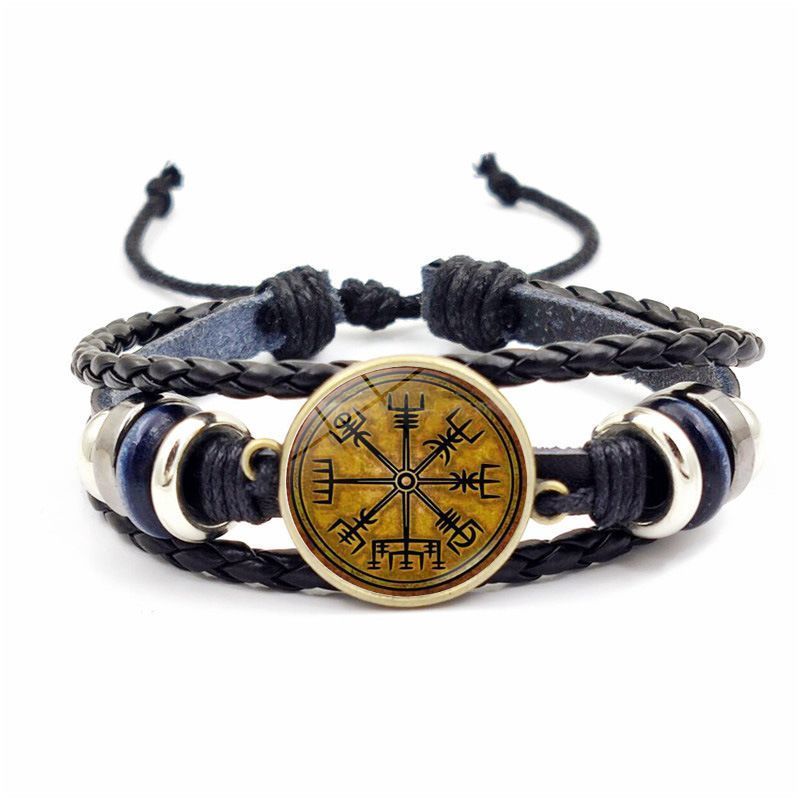 Nordic Viking Compass For Women Handmade Woven Leather Bracelet Jewelry_voghion.com