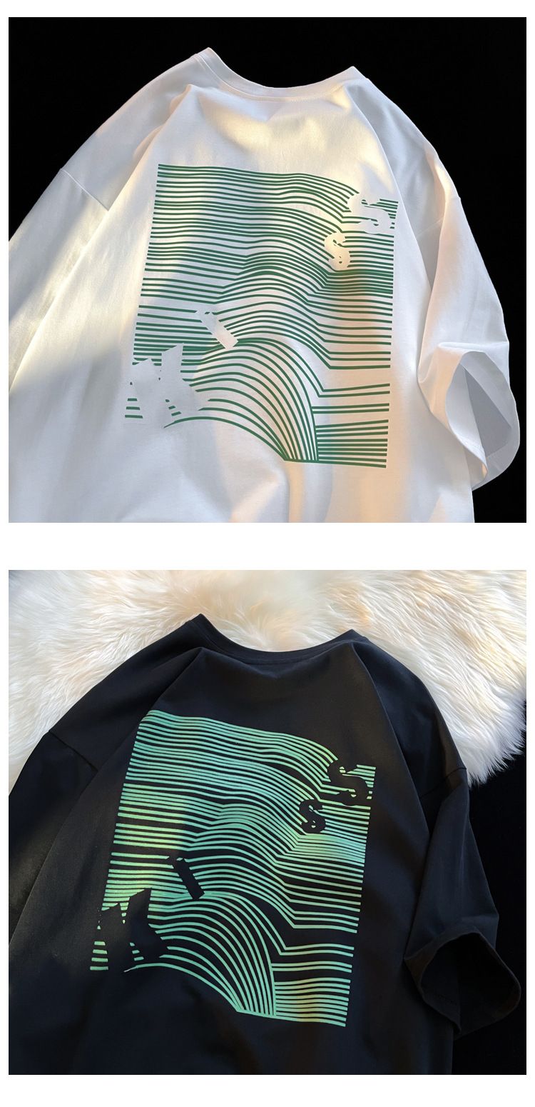 Men's clothing Short-sleeved men's summer youth fashion brand half-sleeved design bottoming shirt oversize white T-shirt_voghion.com