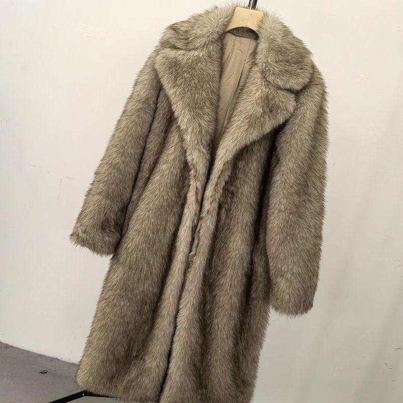Damenbekleidung Hochwertiger Kunstpelz Umweltfreundlicher Damen Langer Kunstpelzmantel - Elegante Jacke Reverstaschen Individualisierbar_voghion.com