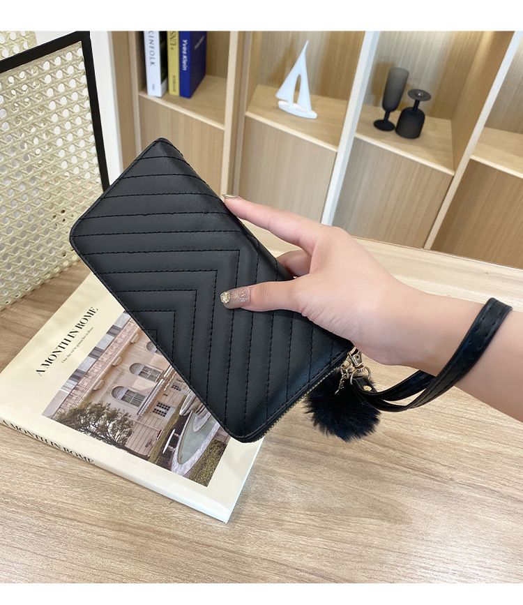 Portafoglio lungo da donna - Portafoglio sottile con design ondulato e grande capacità, portafoglio alla moda minimalista_voghion.com