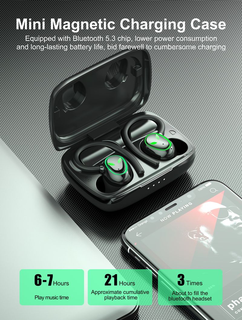 Bluetooth 5.3 Headphones Sport Wireless Earphones In Ear Noise Cancelling , Over Earhooks Ear Buds IPX5 Waterproof Deep Bass Headset For Running Gym_voghion.com