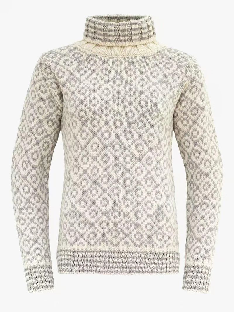 2025 Nordic Vintage Diamant Muster High-Neck Pullover Für Männer Warme & Casual Pullover Strickwaren Für Herbst/Winter Rot_voghion.com
