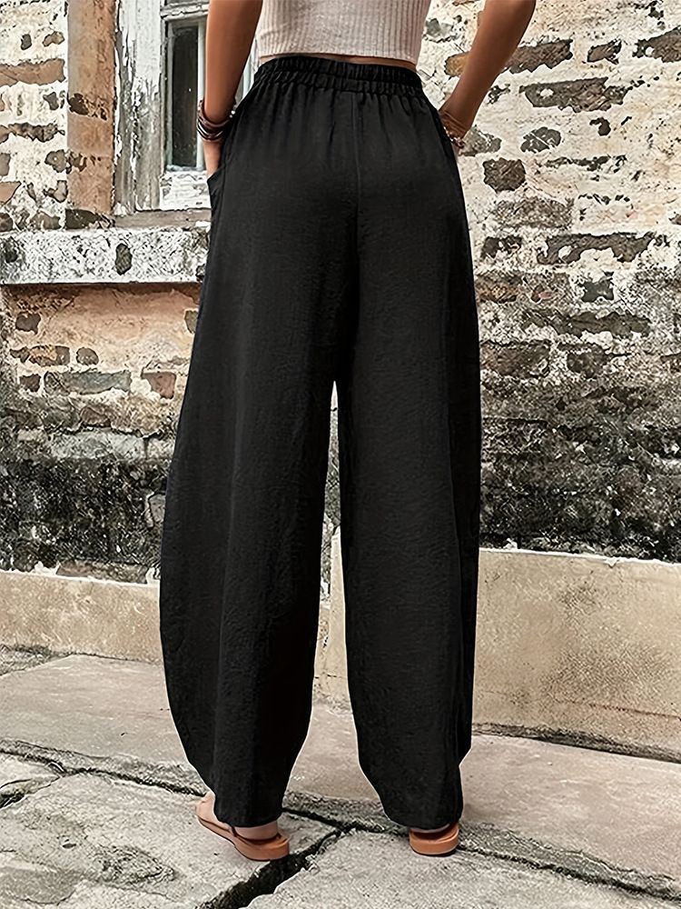 Damenbekleidung Große Größe Einfarbige Pumphose Tasche Vielseitige Sommerhose_voghion.com