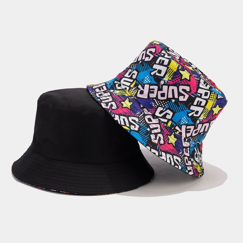 Nuevo gorro de pescador de doble cara con letras de grafiti para mujer, moderno y plegable para hombre._voghion.com