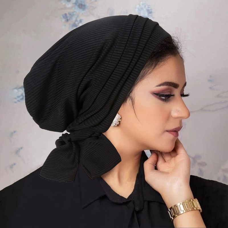 Women's Clothing Solid Color Threaded Four Strips Long Tail Headband Cap Chemotherapy Hat Women's Two Strips Long Tail Hat_voghion.com