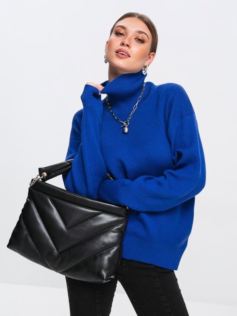 Women's Oversized High-Neck Sweater – Trendy Fall & Winter Pullover, Soft Viscose Blend, Drop Shoulder Sleeves, 8 Vibrant Colors For Casual_voghion.com