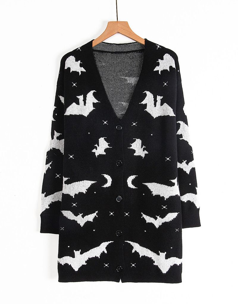 Casaco espanador jacquard Cyber Bat Cyber Bat Halloween 2025, cardigã grande de manga comprida com certificação OEKO-TEX® Classe II | Europeu_voghion.com