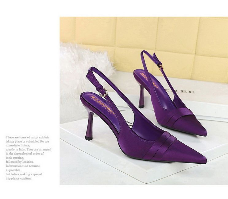 Pointed Satin Stiletto High Heels Hollowed-out Back Strap Sandals_voghion.com