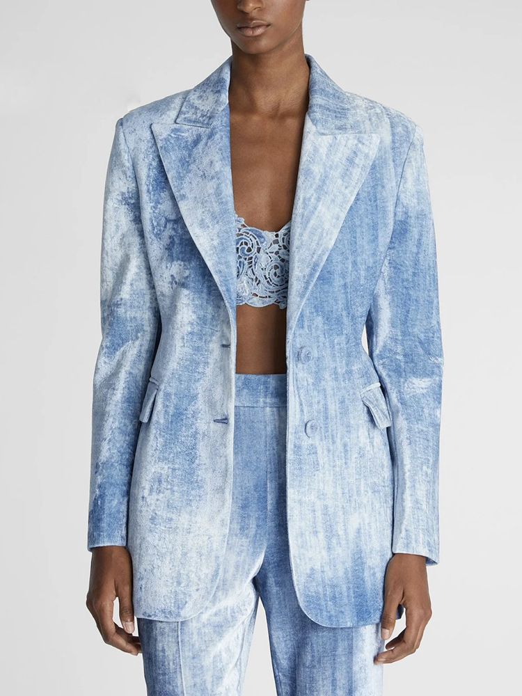 Vêtements pour femmes début du printemps, nouveau costume slim à imprimé tie-dye, mi-long, veste, pantalon, costume deux pièces_voghion.com