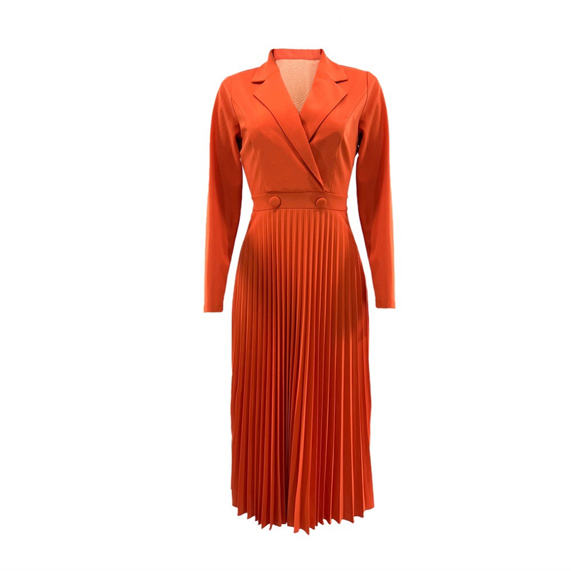 Abito casual a pieghe tipo camicia primaverile e autunnale da donna_voghion.com